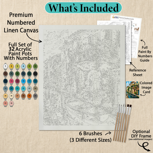 What's included with the Blooming Canal paint by numbers kit