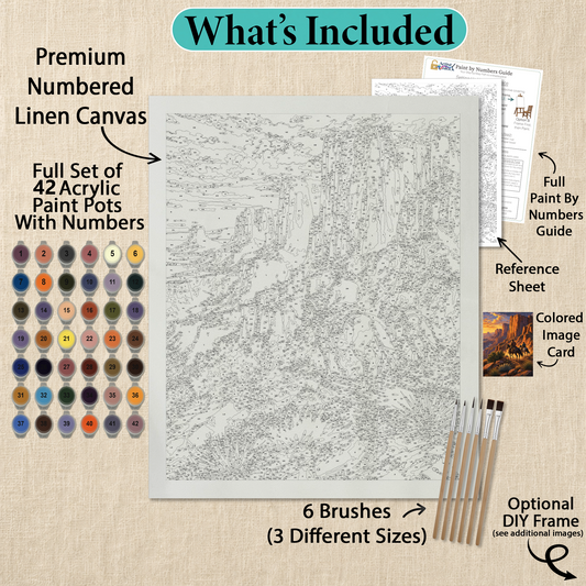 What's included with the Canyon Trail Cowboys paint by numbers kit