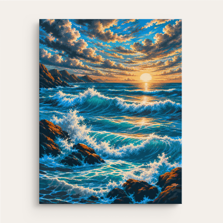 Golden Hour Waves paint by numbers kit gift canvas mockup