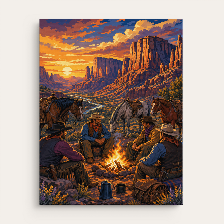 Tales Around the Campfire paint by numbers kit gift canvas mockup