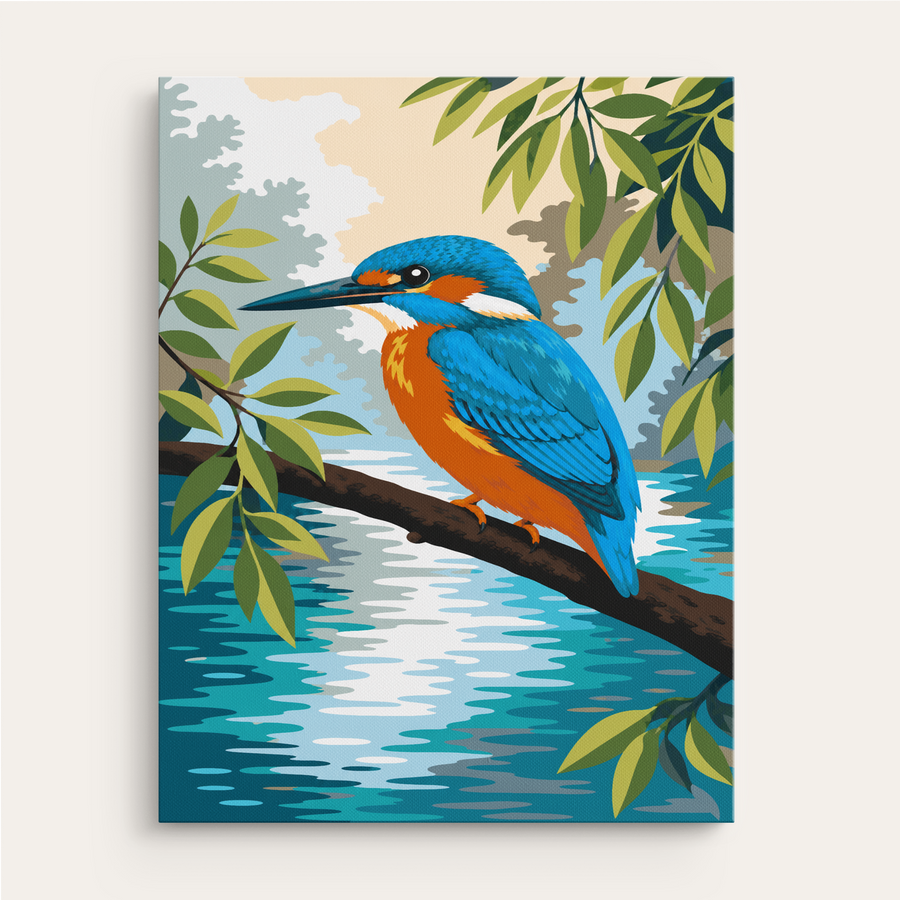 kingfisher branch paint by numbers kit gift canvas mockup