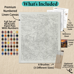 What's included with the Alpine Flower Trail Cabin paint by numbers kit