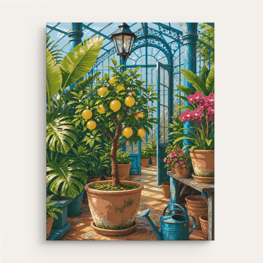Botanical Glasshouse paint by numbers kit gift canvas mockup