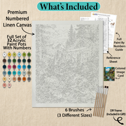 What's included with the Cabin Rapids DIY frame paint by numbers kit gift