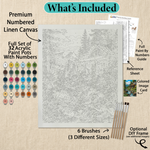 What's included with the Cabin Rapids paint by numbers kit