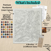 What's included with the Canyon Trail Cowboys DIY frame paint by numbers kit gift
