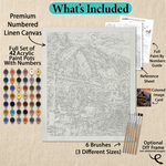 What's included with the Cozy Mountain Station paint by numbers kit