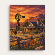 Frontier Ranch at Dawn paint by numbers kit gift canvas mockup