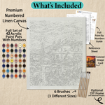 What's included with the Frontier Ranch at Dawn paint by numbers kit