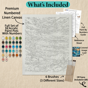 What's included with the Golden Hour Waves DIY frame paint by numbers kit gift