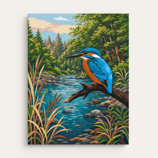 Kingfisher Grove paint by numbers kit gift canvas mockup