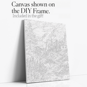 Lakeside Alpine Cabin Trail paint by numbers kit with DIY frame canvas mockup