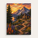 Lakeside Alpine Cabin Trail paint by numbers kit gift canvas mockup