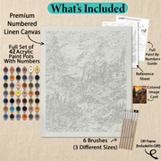 What's included with the Lakeside Alpine Cabin Trail DIY frame paint by numbers kit gift