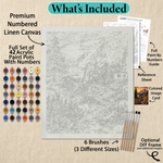 What's included with the Lakeside Alpine Cabin Trail paint by numbers kit