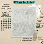 What's included with the Lighthouse Cliff paint by numbers kit