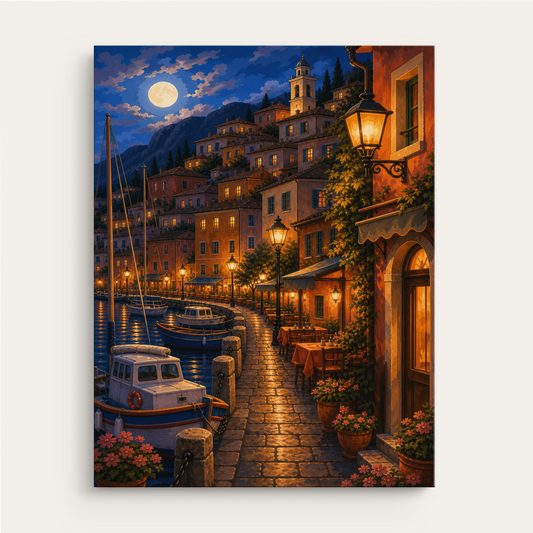 Mediterranean Night Glow paint by numbers kit gift canvas mockup