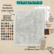 What's included with the Mediterranean Night Glow DIY frame paint by numbers kit gift