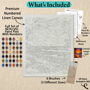 What's included with the Paradise at Sunset DIY frame paint by numbers kit gift