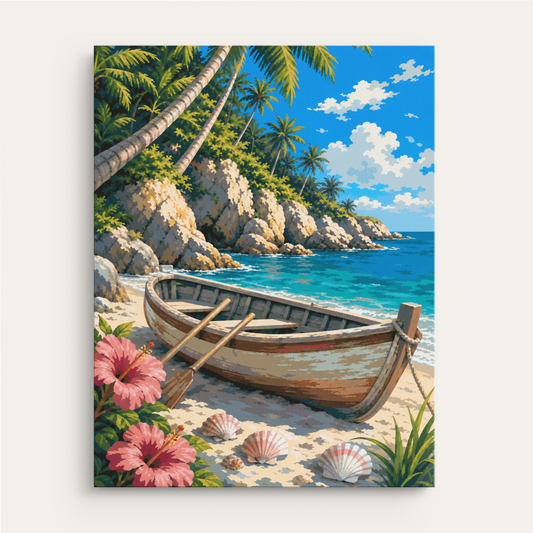Rowboat Shore paint by numbers kit gift canvas mockup