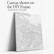 Stone Cottage paint by numbers kit with DIY frame canvas mockup