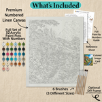 What's included with the Stone Cottage paint by numbers kit