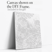 Stream Cottage paint by numbers kit with DIY frame canvas mockup