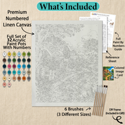 What's included with the Stream Cottage DIY frame paint by numbers kit gift