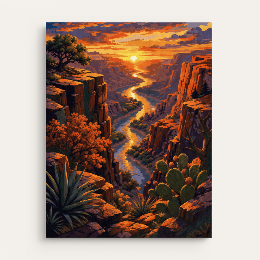 Sunset Canyon River paint by numbers kit gift canvas mockup
