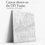 Urban Bridge at Dusk paint by numbers kit with DIY frame canvas mockup