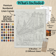 What's included with the Urban Bridge at Dusk DIY frame paint by numbers kit gift