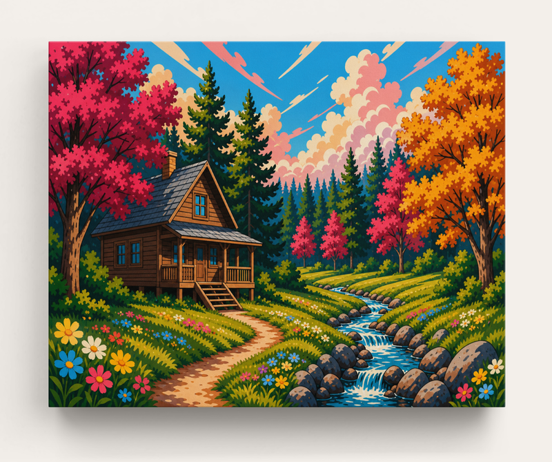 Cozy Autumn Cabin Paint by Numbers Kit