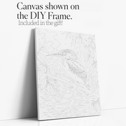kingfisher branch paint by numbers kit with DIY frame canvas mockup